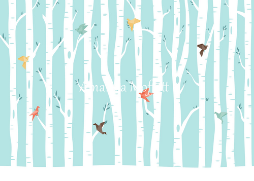 Kate Origami-Vögel im Birkenwald-Hintergrund für die Fotografie Entworfen von Amanda Moffatt - Kate Backdrop.de