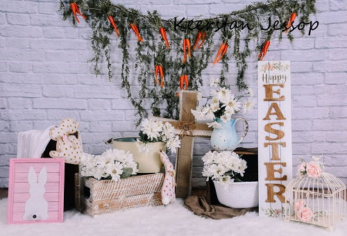 Kate Weiße Blume Karotten Banner Ostern Hintergrund für Fotografie von Kerstan Jessop - Kate Backdrop.de