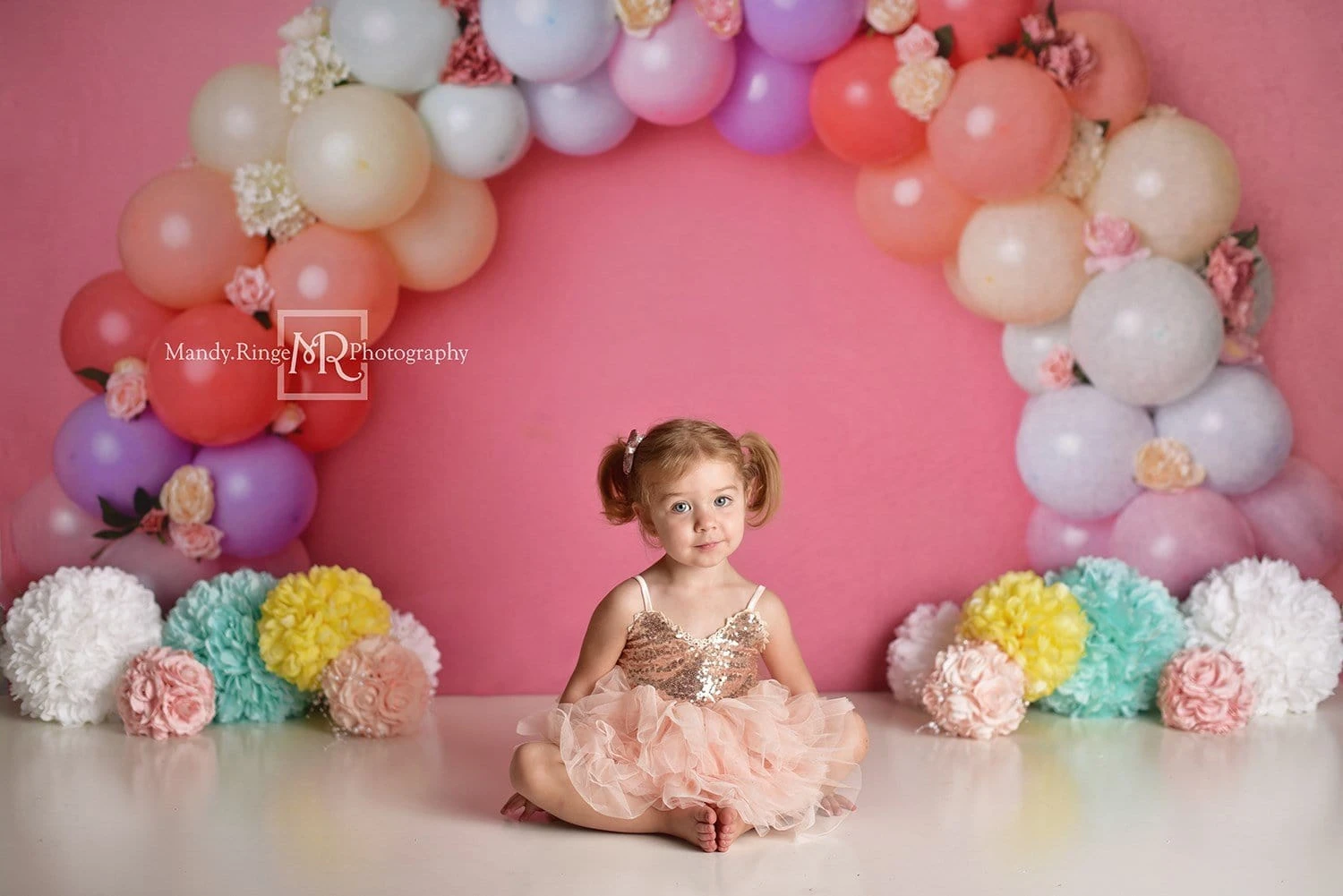Kate Regenbogen Blumenballon Geburtstags Kinder Hintergrund für Fotografie von Kerry Anderson - Kate Backdrop.de
