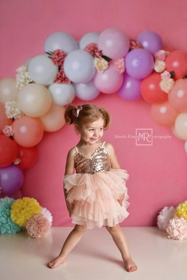 Kate Regenbogen Blumenballon Geburtstags Kinder Hintergrund für Fotografie von Kerry Anderson - Kate Backdrop.de