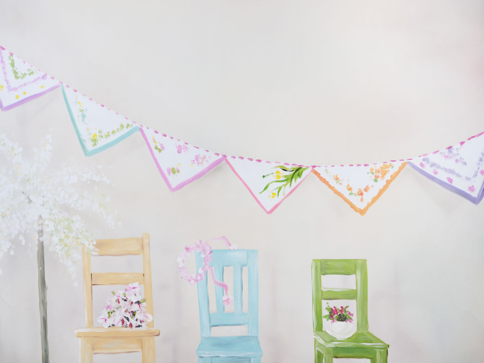 Kate Stühle und weißer Wand-Kinderhintergrund entworfen von Jerry_Sina