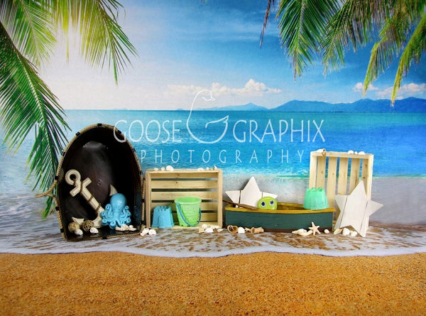 Kate Meerwasserstrand mit Sand für Kinder, die Hintergrund für Fotografie spielen Entworfen von Amanda Moffatt - Kate Backdrop.de
