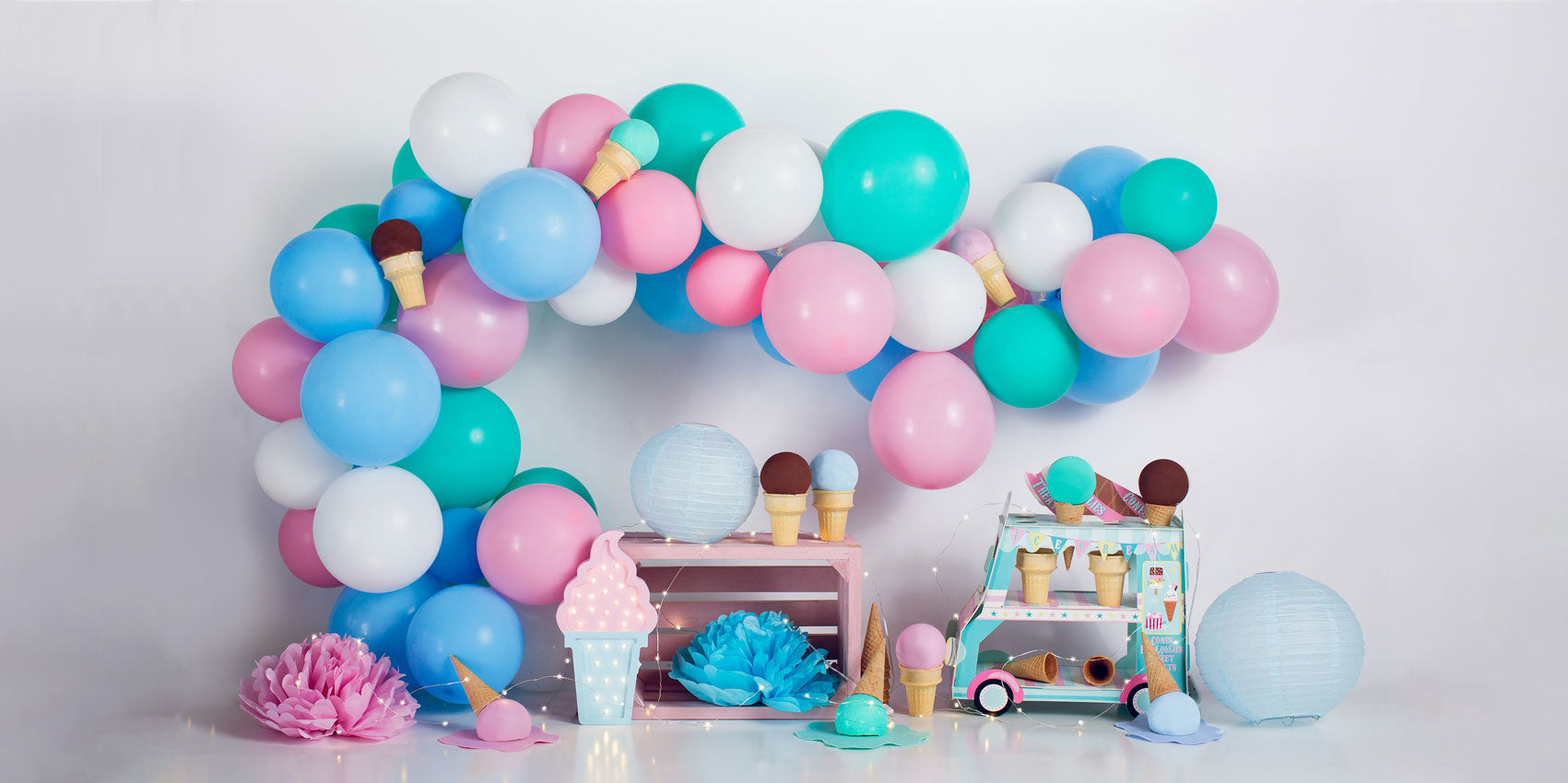 Kate Geburtstag  Eiscreme Luftballons Kinder Hintergrund Sommer - Kate Backdrop.de