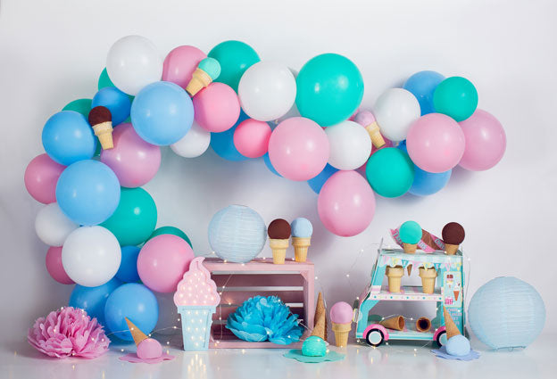 Kate Geburtstag  Eiscreme Luftballons Kinder Hintergrund Sommer - Kate Backdrop.de