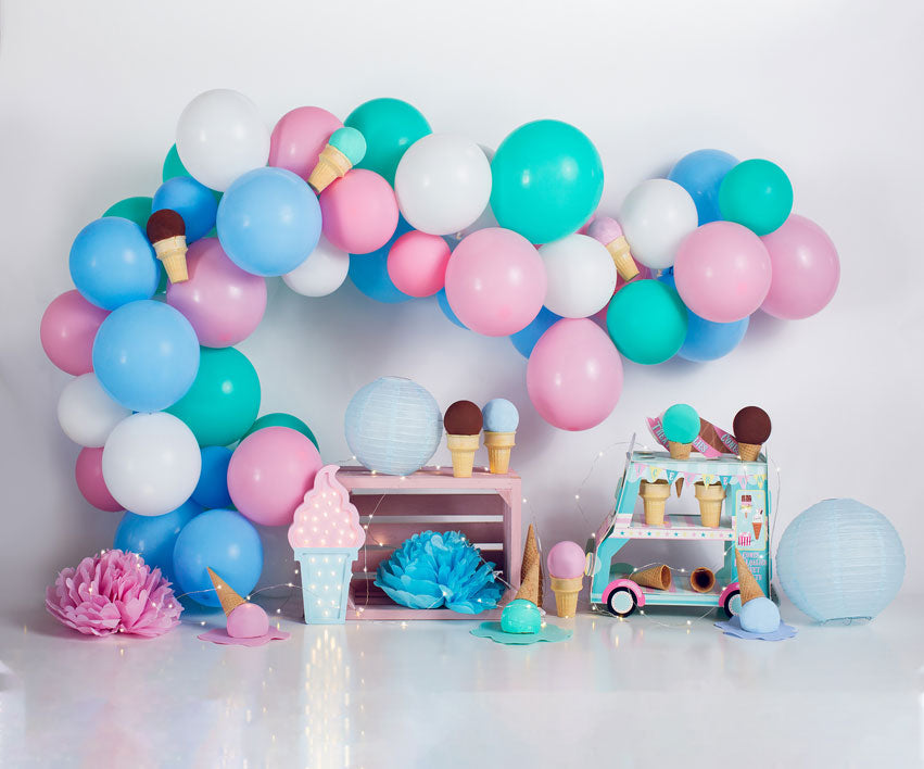 Kate Geburtstag  Eiscreme Luftballons Kinder Hintergrund Sommer - Kate Backdrop.de
