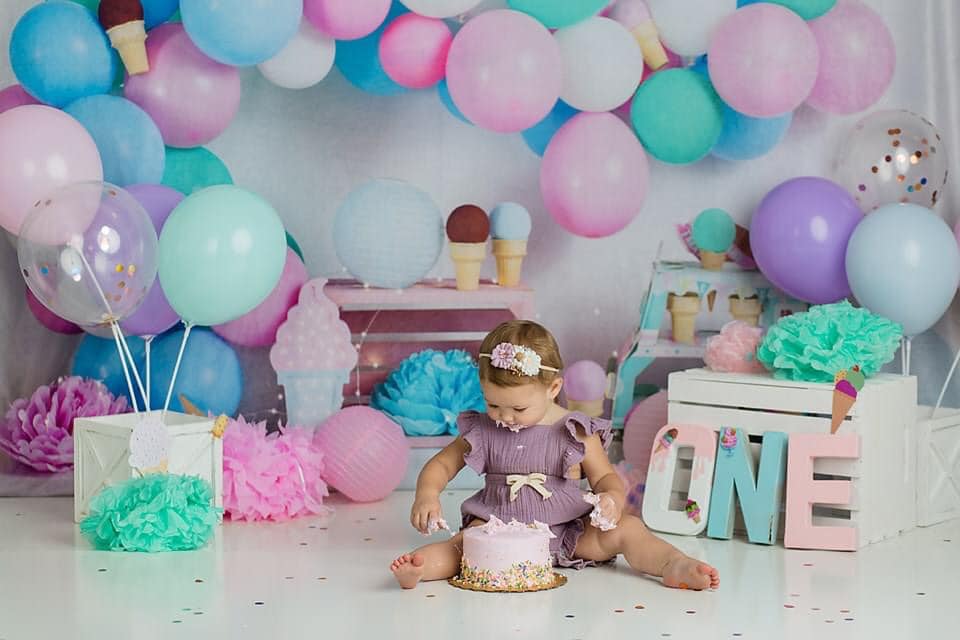 Kate Geburtstag  Eiscreme Luftballons Kinder Hintergrund Sommer - Kate Backdrop.de