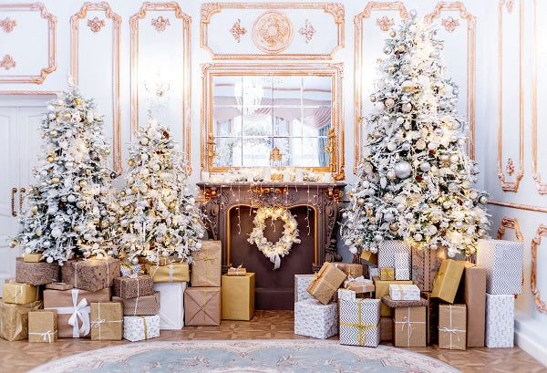 Weihnachten Baum Haus mit Geschenke Hintergrund