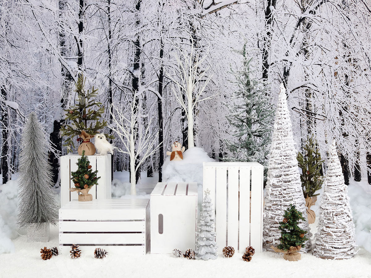 Kate Weihnachten Schneebedeckt Kiefern mit Dekorationen Hintergrund