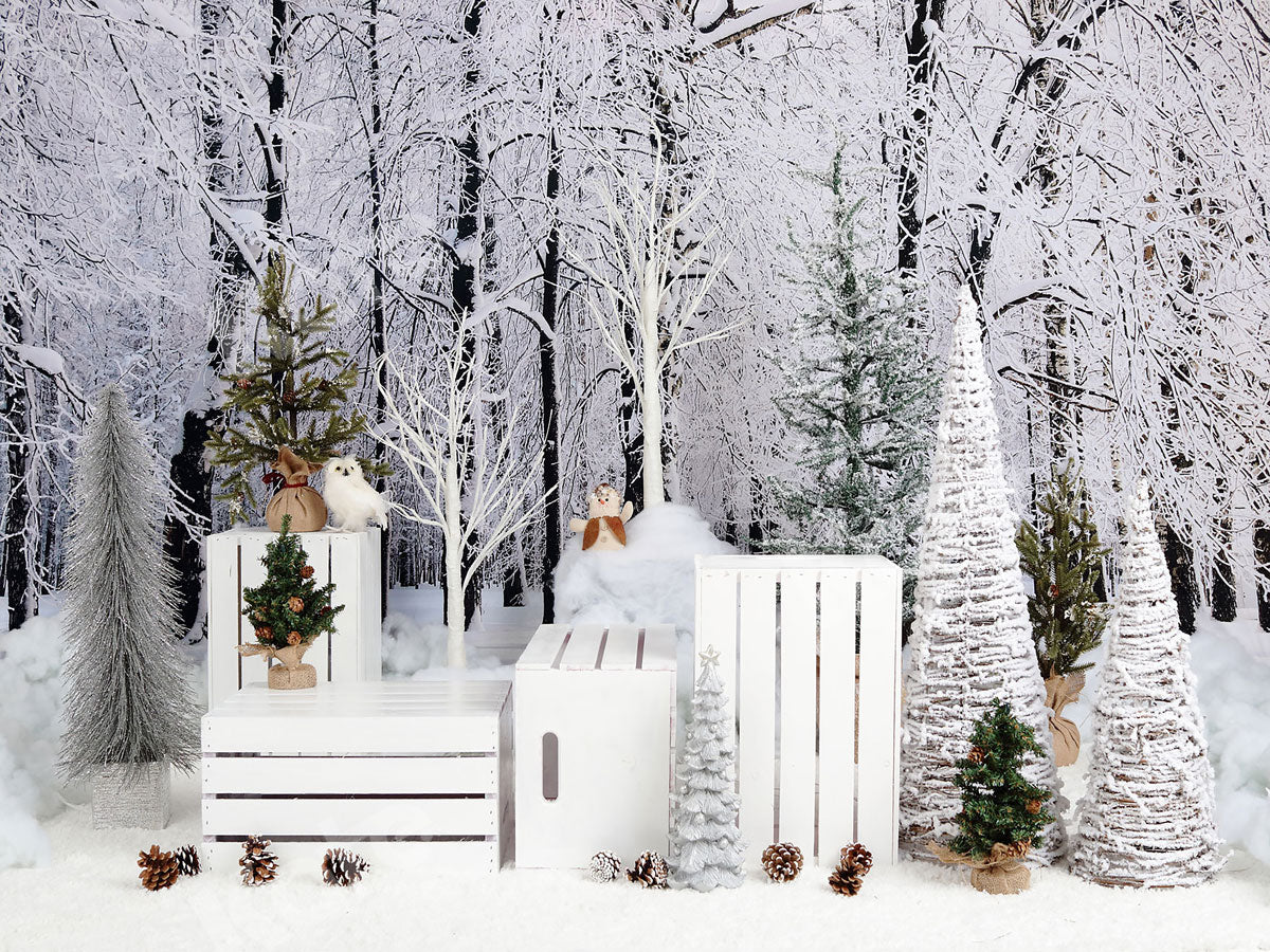 Kate Weihnachten Schneebedeckt Kiefern mit Dekorationen Hintergrund - Kate Backdrop.de