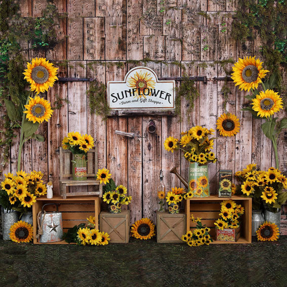 Kate Sonnenblume Geschenk Geschäft Holz Sommer Hintergrund - Kate Backdrop.de