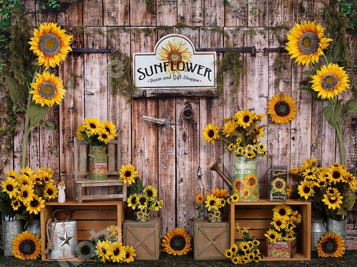 Kate Sonnenblume Geschenk Geschäft Holz Sommer Hintergrund - Kate Backdrop.de