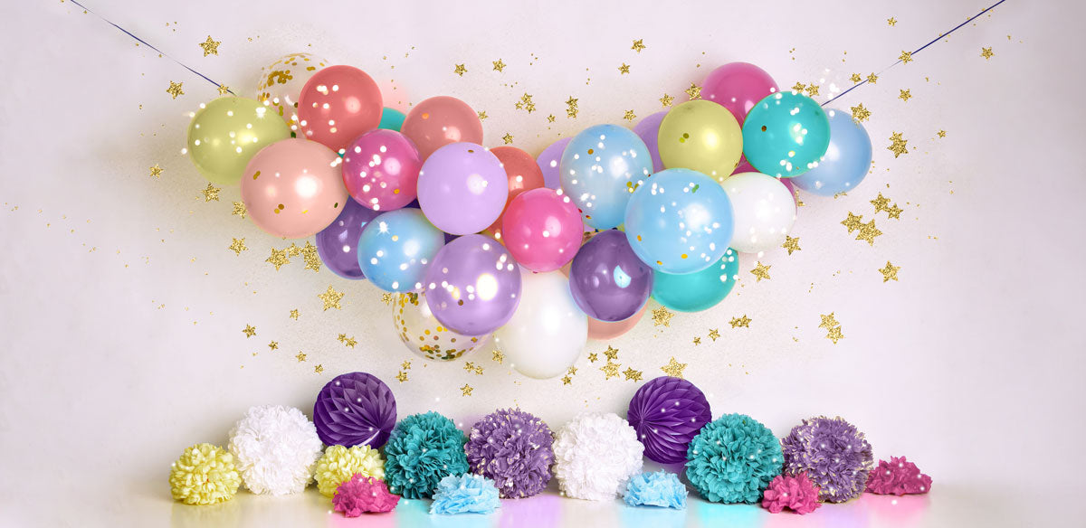 Kate Geburtstags-Ballone und Sterne Hintergrund Entworfen von Mandy Ringe Photography - Kate Backdrop.de