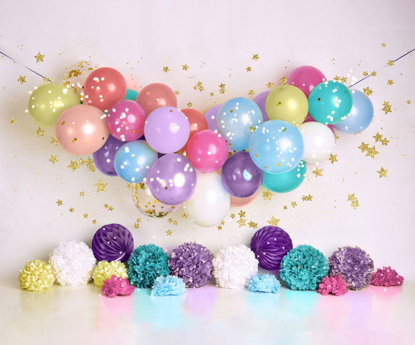 Kate Geburtstags-Ballone und Sterne Hintergrund Entworfen von Mandy Ringe Photography - Kate Backdrop.de