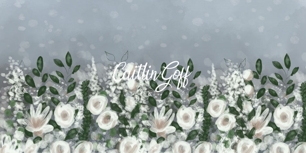 Kate Überwuchertes Blumen auf Grau Backdrop Designed by Modest Brushes - Kate Backdrop.de
