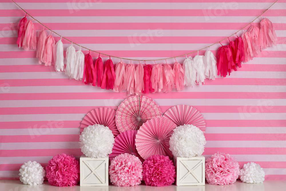 Kate Rosa und weißer Geburtstag mit Streifen Hintergrund Entworfen von Mandy Ringe Photography - Kate Backdrop.de