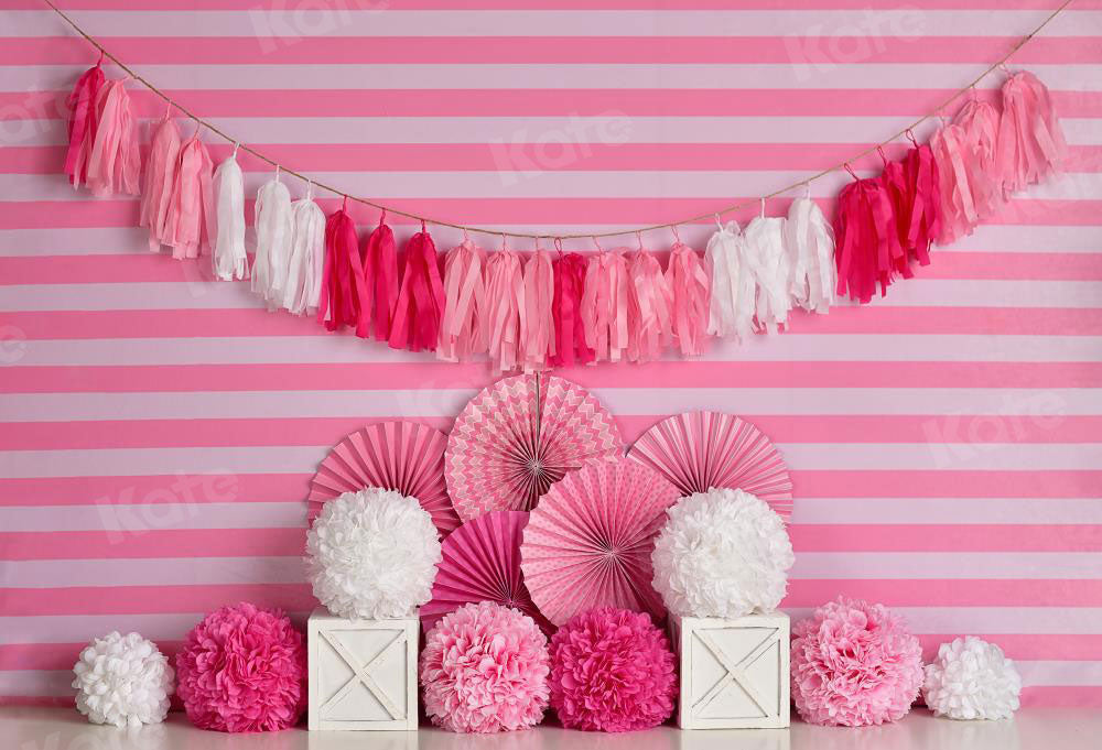 Kate Rosa und weißer Geburtstag mit Streifen Hintergrund Entworfen von Mandy Ringe Photography - Kate Backdrop.de