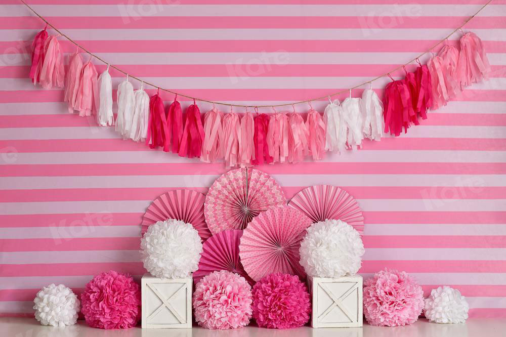 Kate Rosa und weißer Geburtstag mit Streifen Hintergrund Entworfen von Mandy Ringe Photography - Kate Backdrop.de