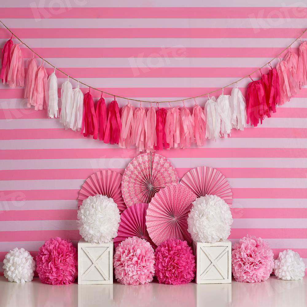 Kate Rosa und weißer Geburtstag mit Streifen Hintergrund Entworfen von Mandy Ringe Photography - Kate Backdrop.de