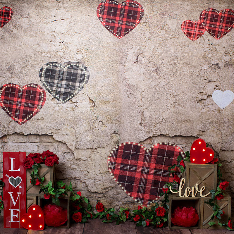 Kate Valentinstag Rote blume Alte Mauer Liebe Hintergrund für Fotografie von Megan Leigh - Kate Backdrop.de