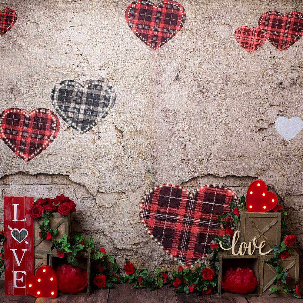 Kate Valentinstag Rote blume Alte Mauer Liebe Hintergrund für Fotografie von Megan Leigh - Kate Backdrop.de