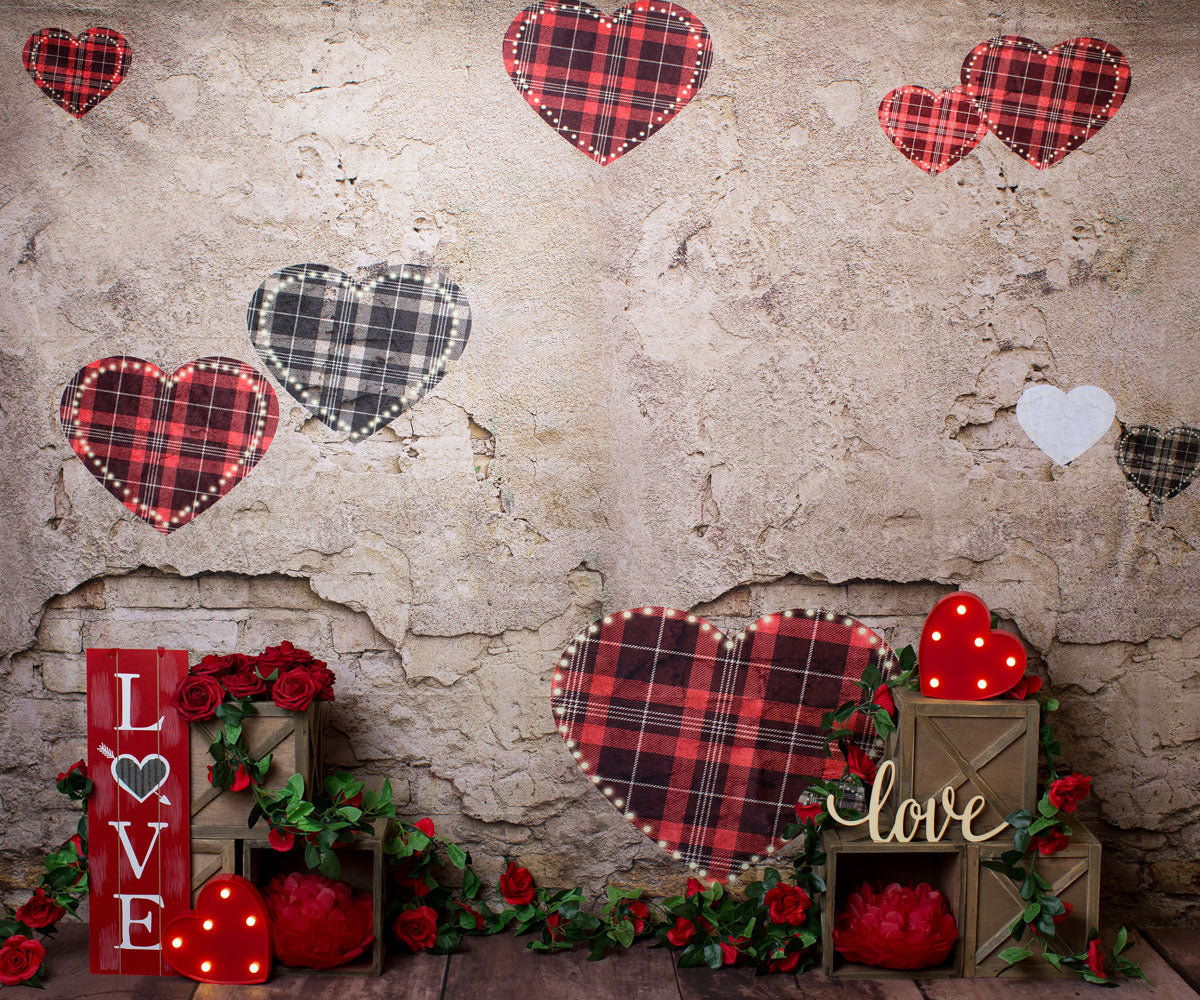 Kate Valentinstag Rote blume Alte Mauer Liebe Hintergrund für Fotografie von Megan Leigh - Kate Backdrop.de