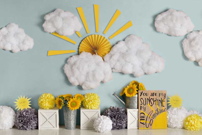 Kate Frühling Sonne Wolken Blumen  gelb Hintergrund Entworfen von Mandy Ringe Photography - Kate Backdrop.de