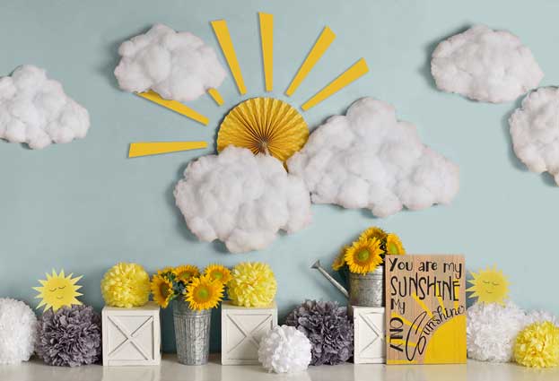 Kate Frühling Sonne Wolken Blumen  gelb Hintergrund Entworfen von Mandy Ringe Photography - Kate Backdrop.de