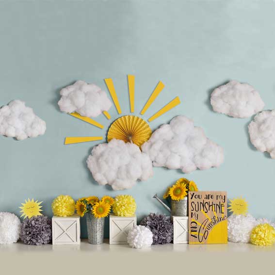 Kate Frühling Sonne Wolken Blumen  gelb Hintergrund Entworfen von Mandy Ringe Photography - Kate Backdrop.de
