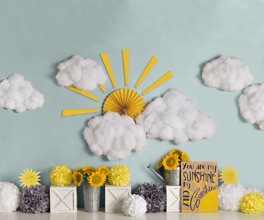 Kate Frühling Sonne Wolken Blumen  gelb Hintergrund Entworfen von Mandy Ringe Photography - Kate Backdrop.de