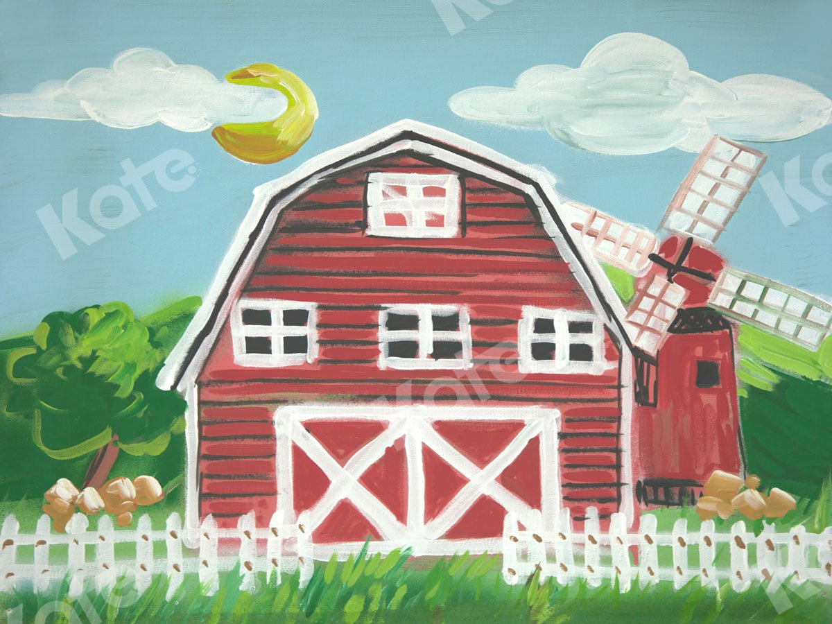 Kate Fine Art Bauernhof rotes Haus Windmühle Hintergrund für Fotografie - Kate Backdrop.de