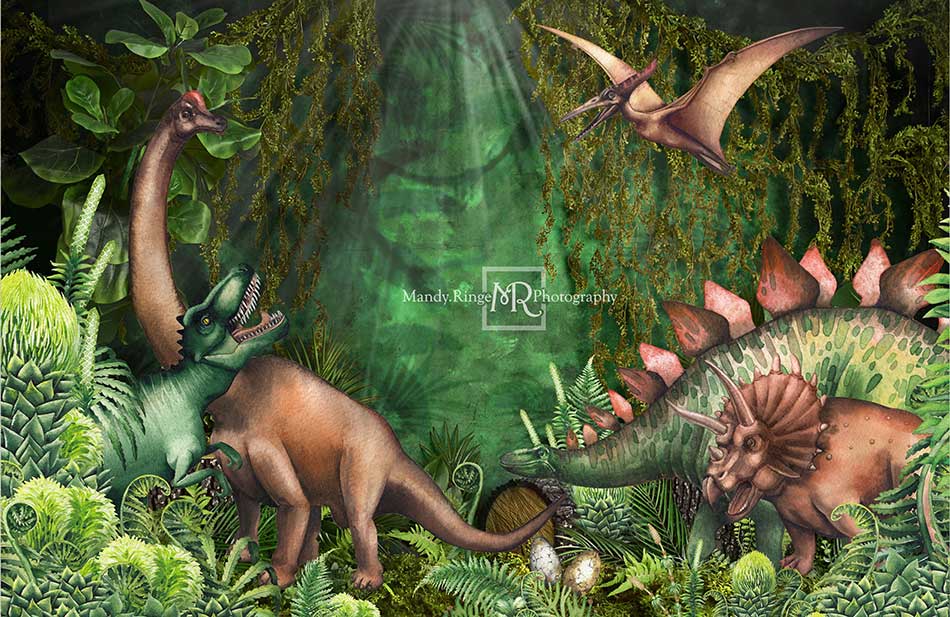 Kate Frühling Dschungel Abenteuer Dinosaurier Hintergrund von Mandy Ringe - Kate Backdrop.de