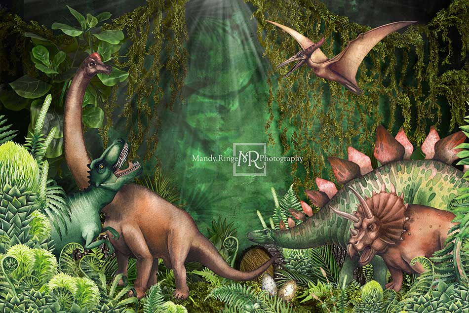 Kate Frühling Dschungel Abenteuer Dinosaurier Hintergrund von Mandy Ringe - Kate Backdrop.de