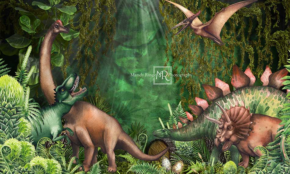 Kate Frühling Dschungel Abenteuer Dinosaurier Hintergrund von Mandy Ringe - Kate Backdrop.de