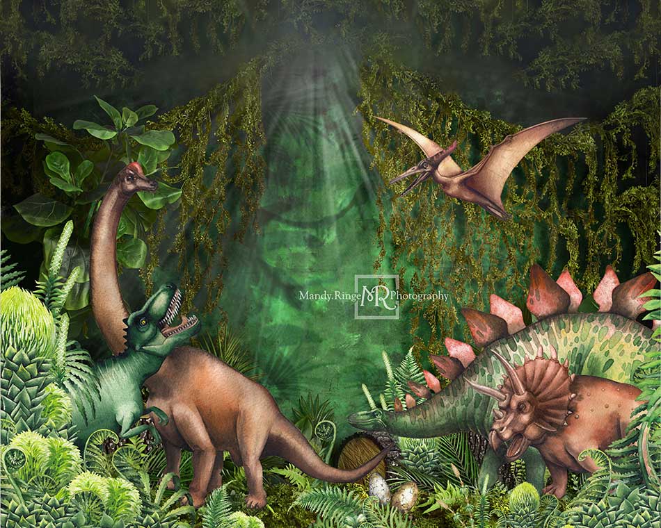 Kate Frühling Dschungel Abenteuer Dinosaurier Hintergrund von Mandy Ringe - Kate Backdrop.de