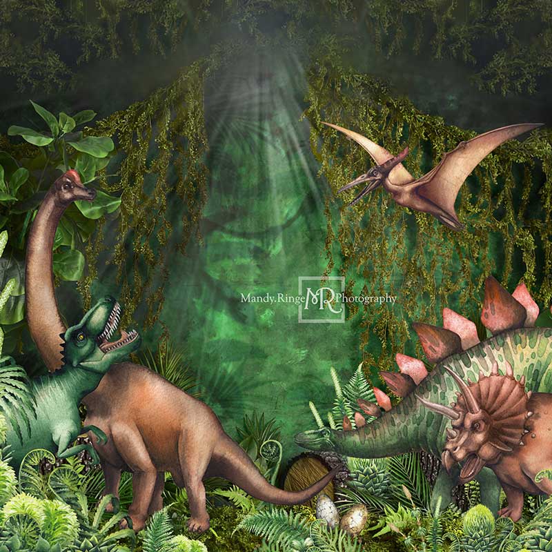 Kate Frühling Dschungel Abenteuer Dinosaurier Hintergrund von Mandy Ringe - Kate Backdrop.de