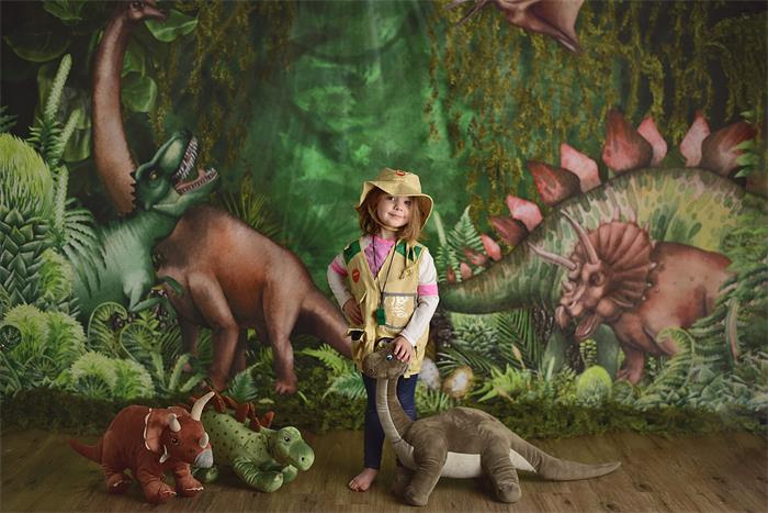 Kate Frühling Dschungel Abenteuer Dinosaurier Hintergrund von Mandy Ringe - Kate Backdrop.de