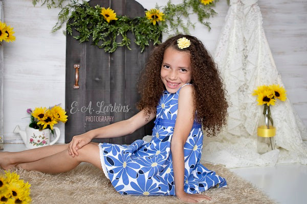 Kate Sonnenblumen und weiße Zelt-Kinder oder Hochzeits-Hintergrund für die Fotografie entworfen von Erin Larkins - Kate Backdrop.de