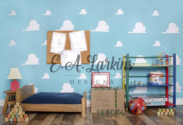 Kate Spielzeugzimmer mit Bett Kinder Hintergrund Schule von Erin Larkins - Kate Backdrop.de