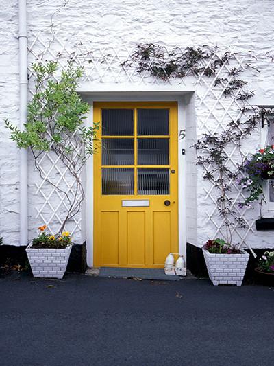 Katebackdrop：Kate Castle House Yellow Door Backdrop White Wall