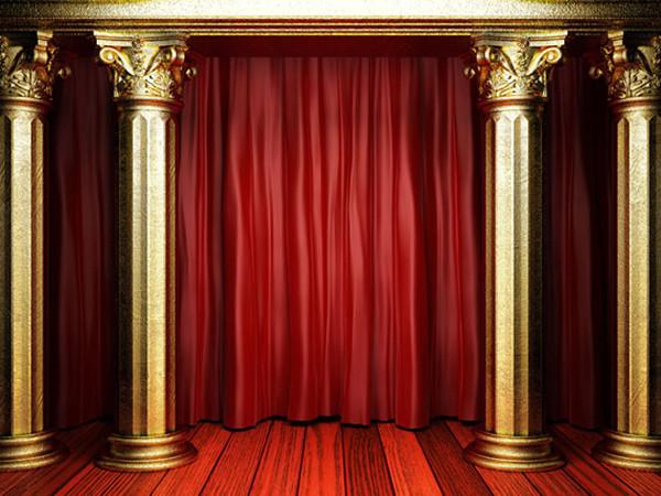 Katebackdrop：Kate Red Stage Curtain Golden Pillar Photography Backdrops