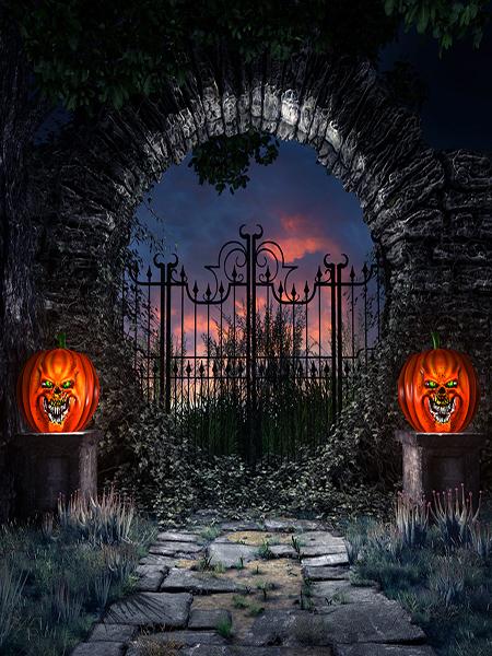 Katebackdrop£ºKate Brick Wall Pumpkin Heads Backdrop for Halloween Photography