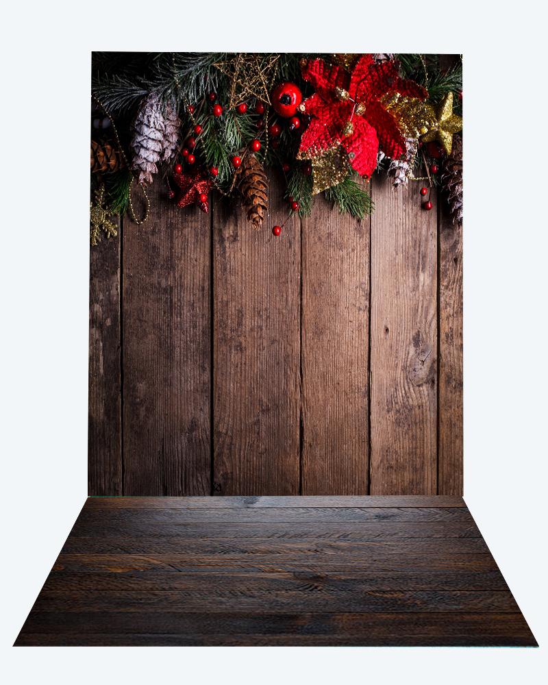 Katebackdrop：Kate Christmas dark wood backdrop + wood floor mat