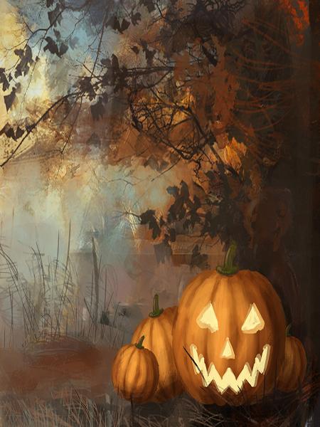 Katebackdrop：Kate Halloween Painting Pumpkins Tree Backdrop for Picture