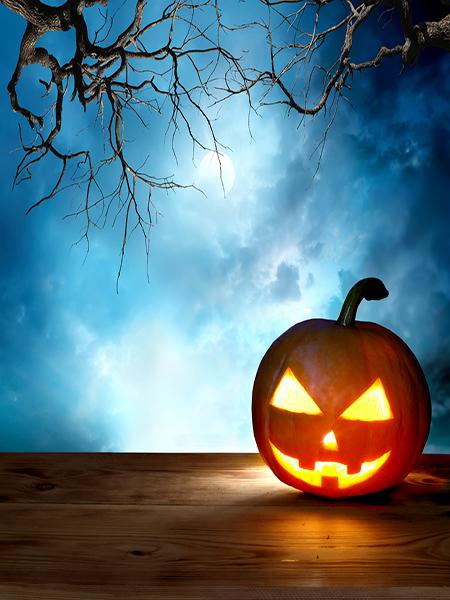 Katebackdrop：Kate Halloween Wood Floor Pumpkin Moon Night Background