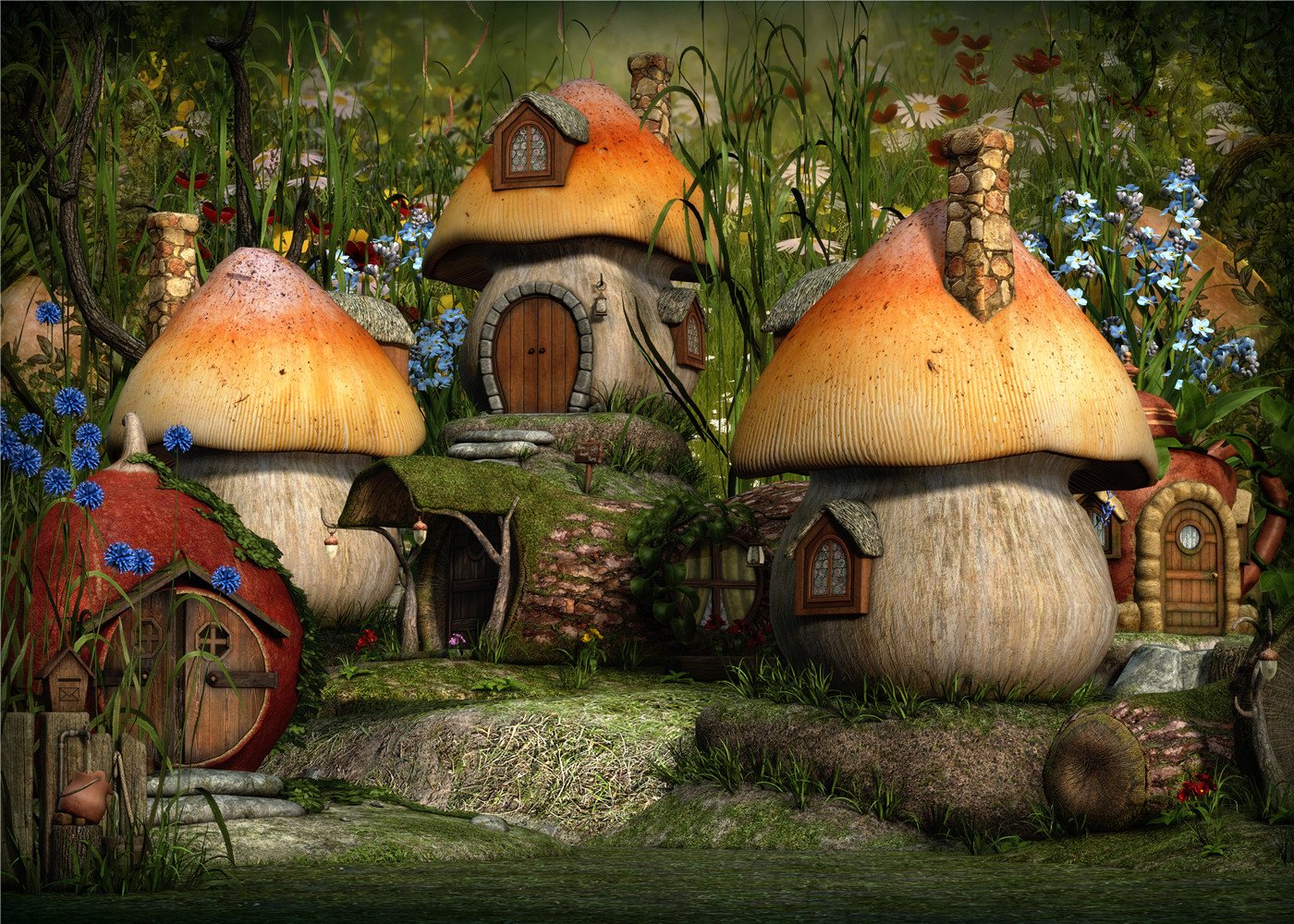 Katebackdrop：Kate Mushroom Fantasy Forest  Backdrop for Children Photography