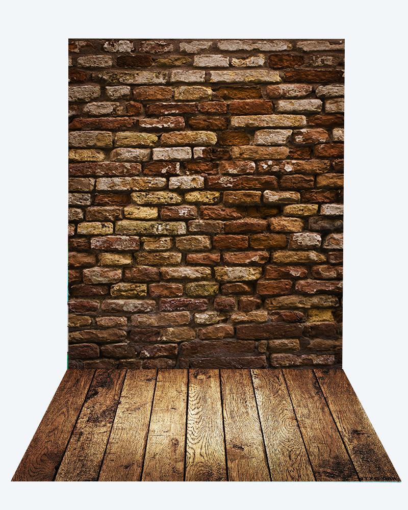 Katebackdrop：Kate Deep Brown Brick Wall Backdrop+Brown Wood Rubber floor mat