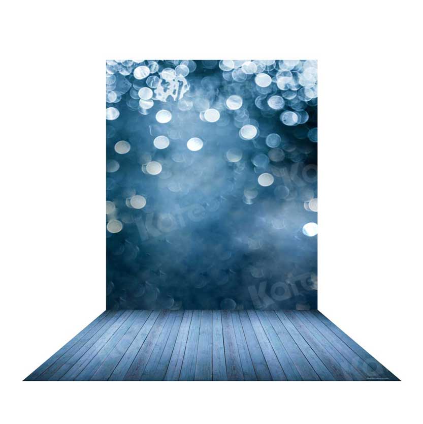 Kate Bokeh Hintergrund Blau beleuchtet texture Fotografie +Hellblaue Holz Gummimatte Bodenmatte - Kate Backdrop.de