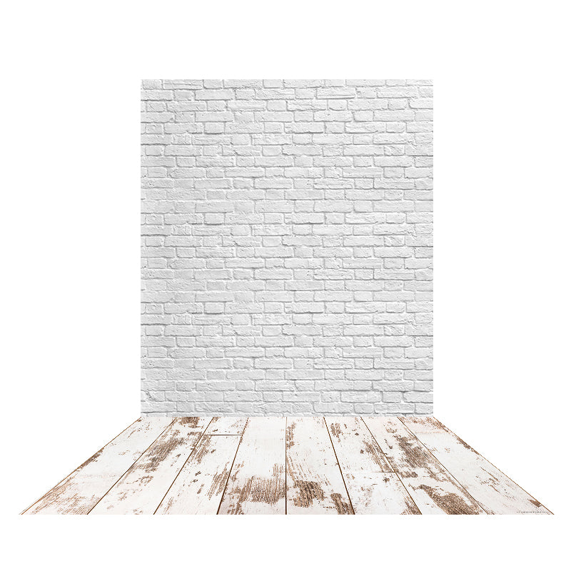 Kate Weiße Backsteinmauer Hintergrund+Weißes schäbiges Holz Bodenmatte Gummimatte