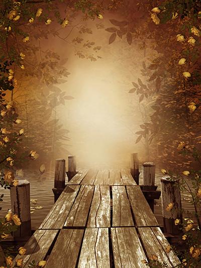 Katebackdrop：Kate Autumn Bridge Forest Scenery Fall Backdrops For Photography