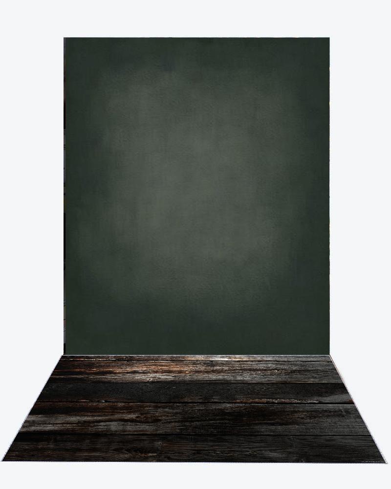 Katebackdrop：Kate Cold Black, Litter Green And Light Middle Gray Textured Backdrop+Black Wood rubber floor mat